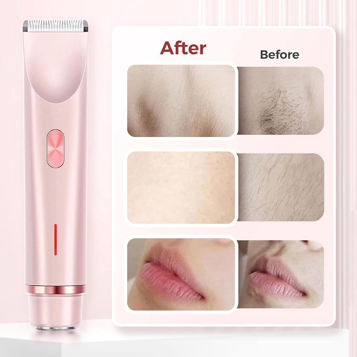 2-in-1 scheerapparaat voor dames - Elektrisch scheerapparaat met twee koppen - Waterdicht, nat en droog - Epilator - Bikinilijntrimmer - Trimmer voor dames - Roze thumbnail 4
