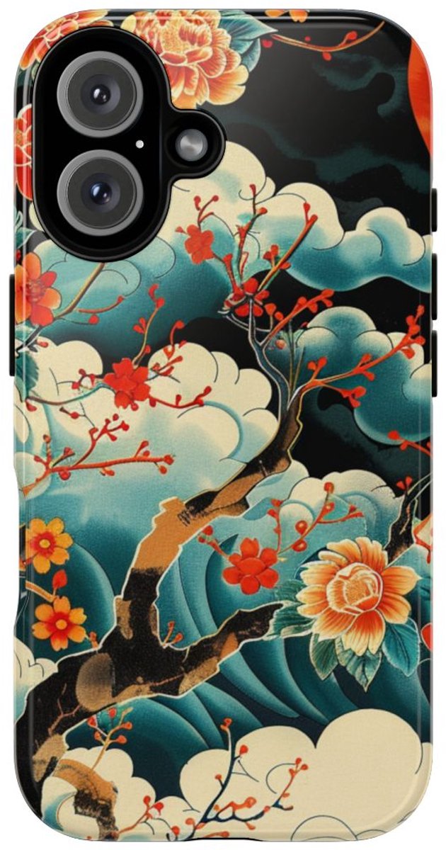 Bloemrijke Tak onder de Maan – Telefoonhoesje Geschikt voor iPhone 16