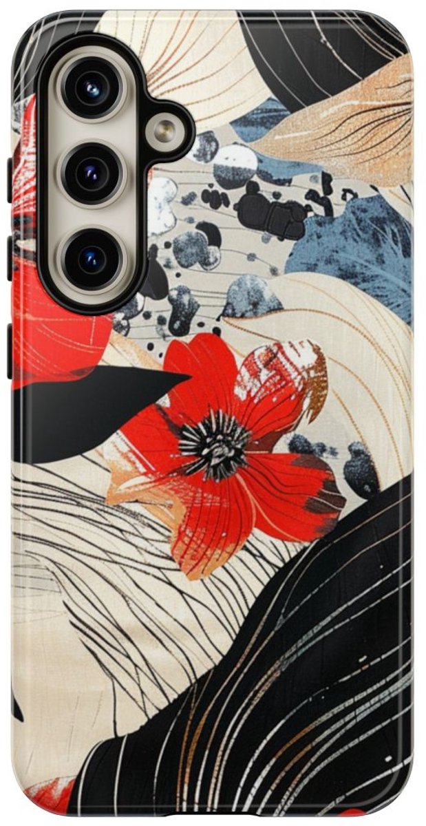 Rood Bloemen Abstract Patroon – Telefoonhoesje Geschikt voor Samsung Galaxy S24