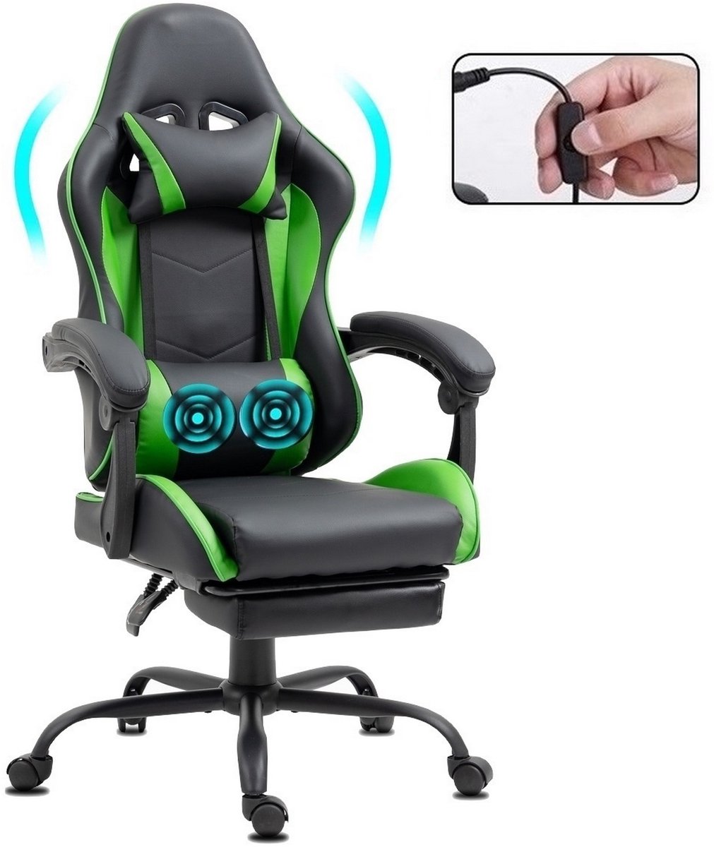 Delman Gamingstoel met Massagefunctie Groen 360° Draaibaar