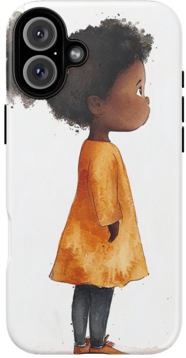 Aquarel Meisje in Oranje Jurk – Telefoonhoesje Geschikt voor iPhone 16 Plus