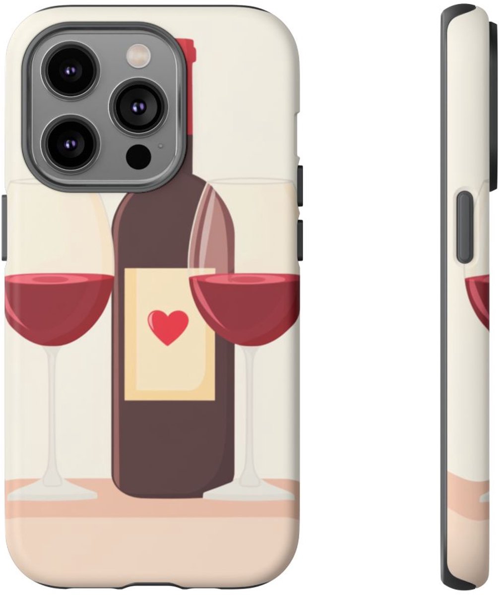 Rode Wijnfles met Twee Glazen – Telefoonhoesje Geschikt voor iPhone 14 Pro