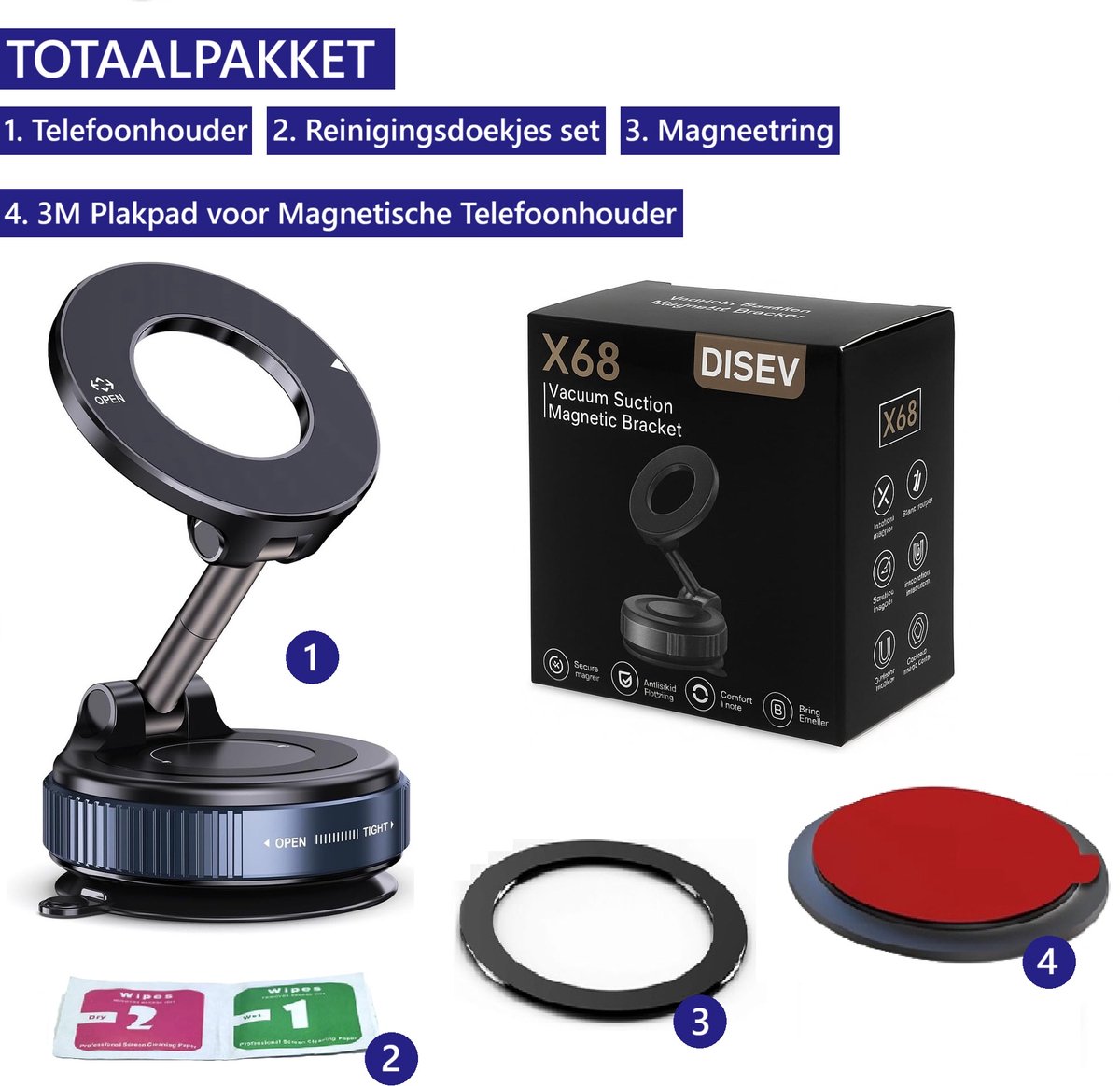 DISEV® - Magnetische Telefoonhouder Auto - GSM Houder - Mobiele Telefoonhouder - Vacuüm Magnetische Telefoonhouder – 360 graden Te - Off-Road en drempel Proof - Dashboard - Magneet Telefoonhouder - Autohouder - Auto Accessoires - Auto telefoonhouder – foto 5