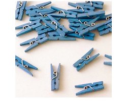 Mini Knijpers Blauw – 24 stuks – Decoratieve Houten Knijpertjes voor Babyshower & Geboorte – Fotolijn, Kaarten & Versiering – 3,5 cm