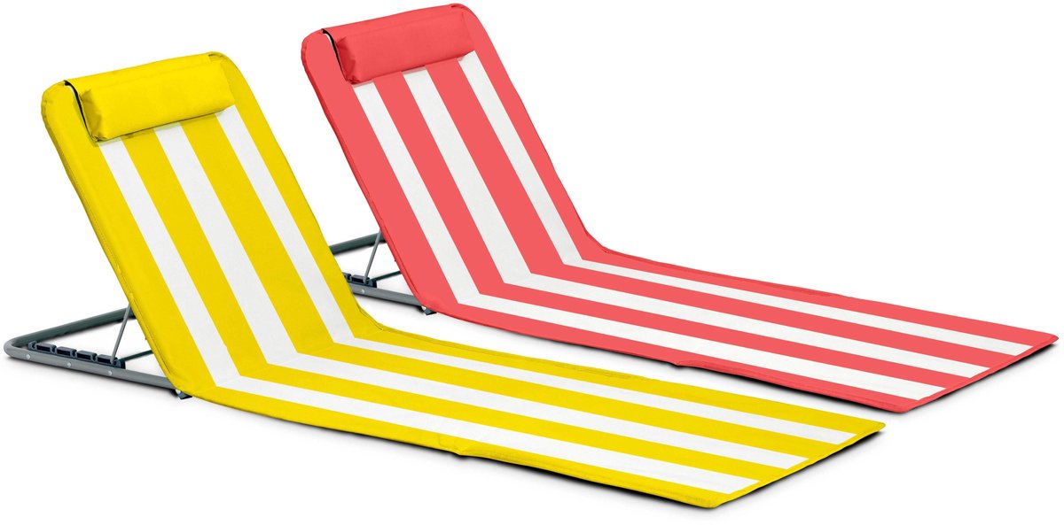 Oviala - Set van 2 strandslaapbanken in textiel in amandelgroen en papaja - Clic Clac des Plages