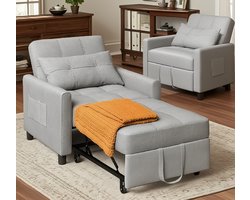 Bealife AR21 Slaapbank 1 Persoons - 3-In-1 Bank met Slaapfunctie - Verstelbare Bedbank - Sofa met Armleuningen voor Woonkamer Slaapkamer Logeerkamer -Licht grijs