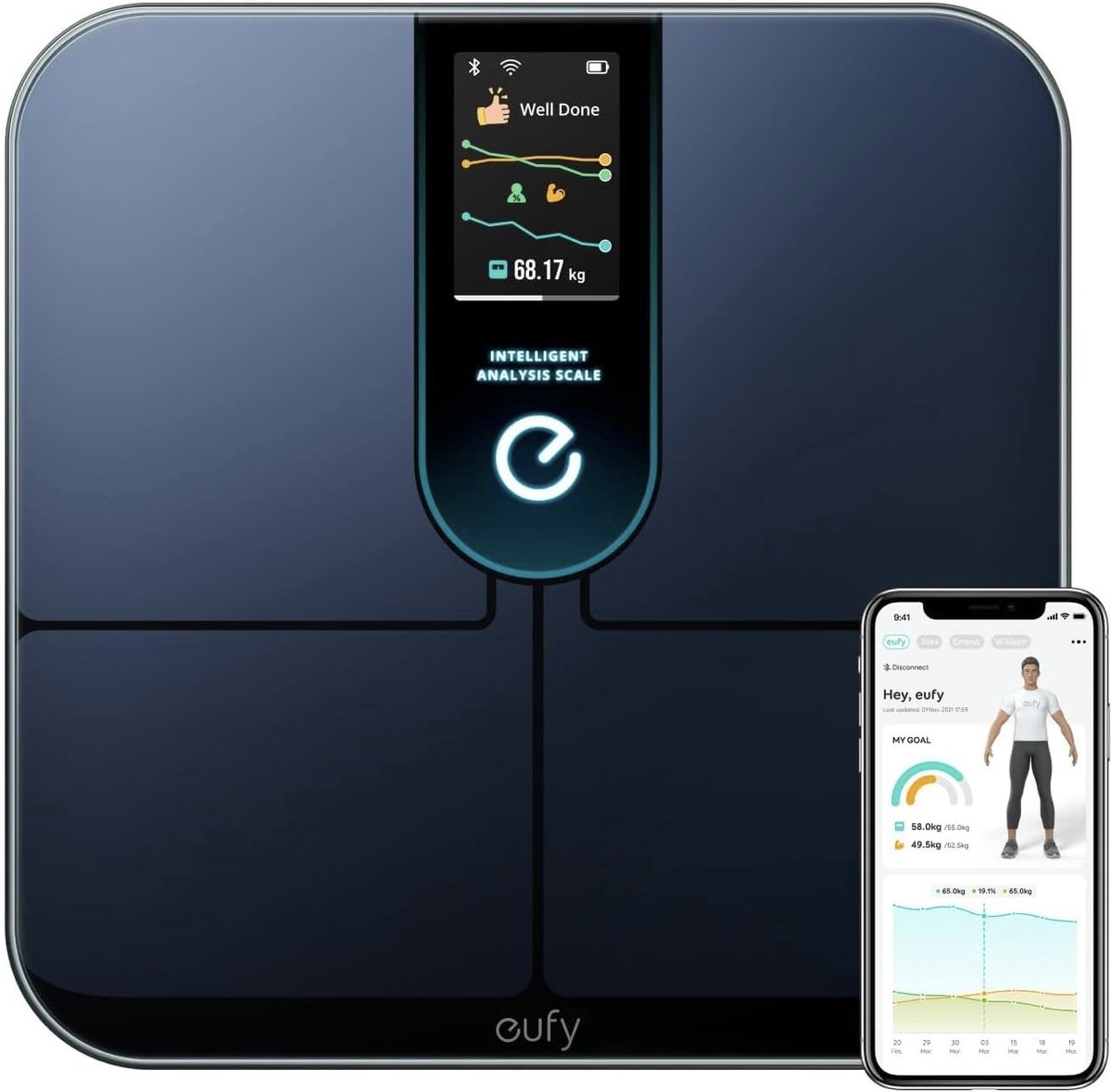 eufy by Anker P3 Balance intelligente Wi-Fi Fitness Tracker P3 Balance intelligente avec analyse Modèle de corps virtuel 3D Balance corporelle numérique avec 16 lectures Fréquence cardiaque IMC