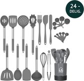 LK HOME Siliconen Keukengerei Set met Houder - Kookgerei 24 delig - BPA & Plastic Vrij - Ophangbaar Grijs.