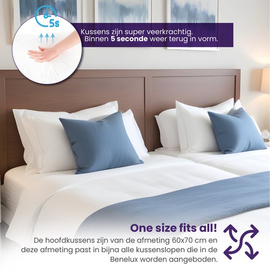 Oreiller spécial sommeil - Set de 2 oreillers - Oreiller pour douleurs cervicales | 60x70 cm - Oreillers de qualité hôtelière - Convient aux personnes dormant sur le dos, sur le côté et sur le ventre - Housse en coton - Période d'essai de 30 jours