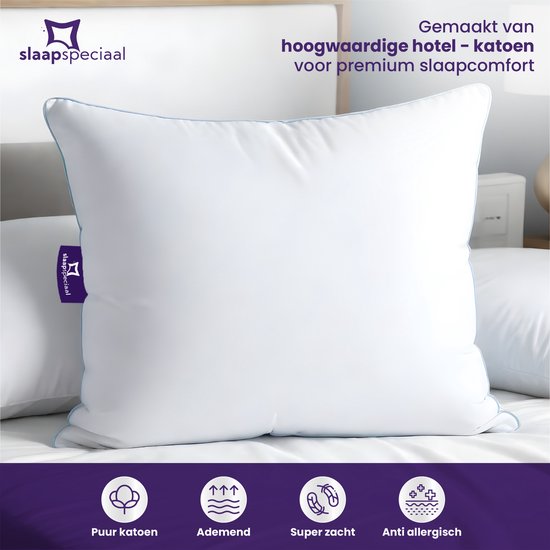 Oreiller spécial sommeil - Set de 2 oreillers - Oreiller pour douleurs cervicales | 60x70 cm - Oreillers de qualité hôtelière - Convient aux personnes dormant sur le dos, sur le côté et sur le ventre - Housse en coton - Période d'essai de 30 jours