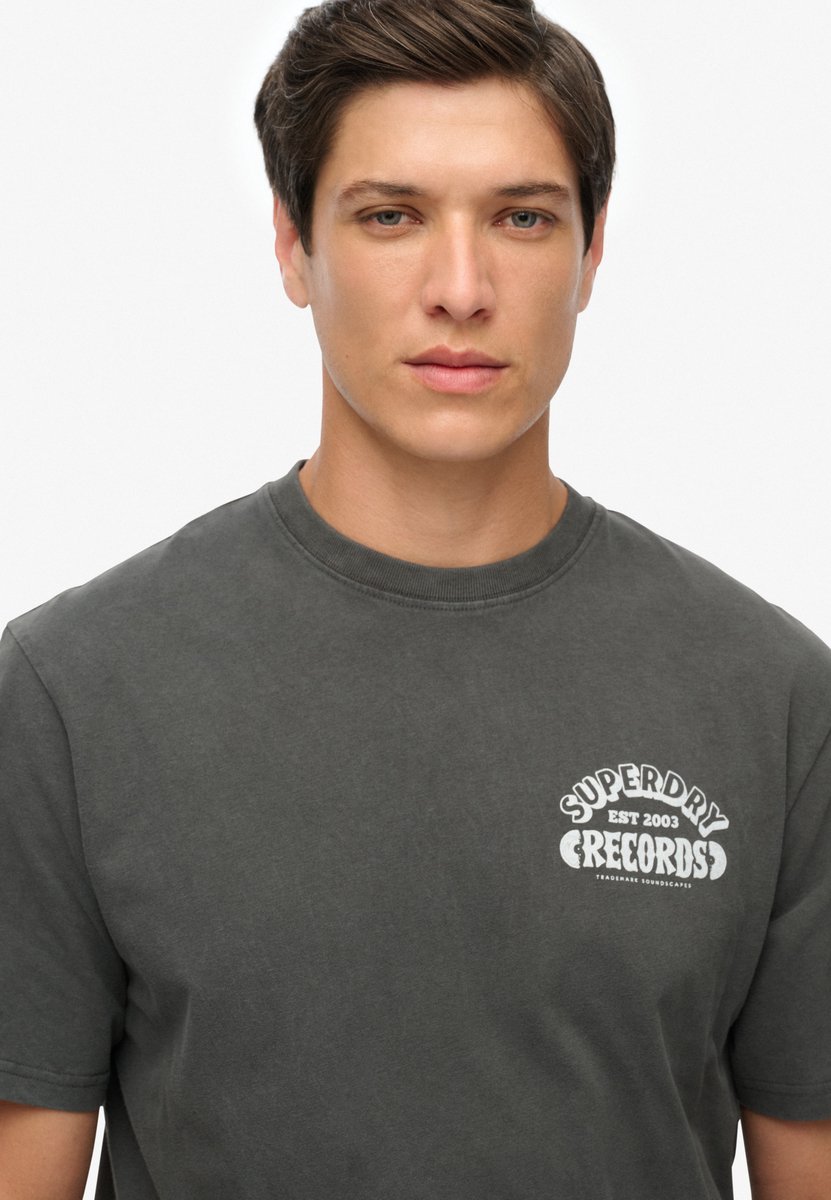 Superdry Oversized Record Label T-shirt Heren T-shirts Zwart