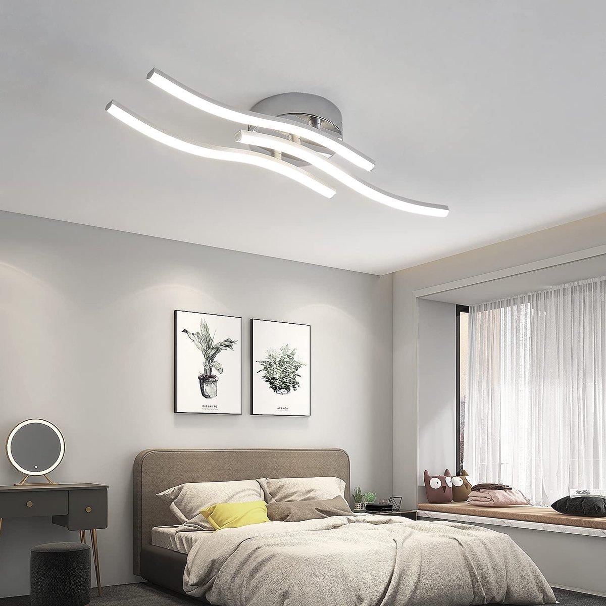 Woonkamer Lamp - Golvend Drie Hoofd Moderne LED-Plafondlamp - 18W - voor Binnen - Woonkamerlamp - Woonkamer Lamp Plafond - Plafondverlichting voor Woonkamer, Slaapkamer, Keuken thumbnail 2