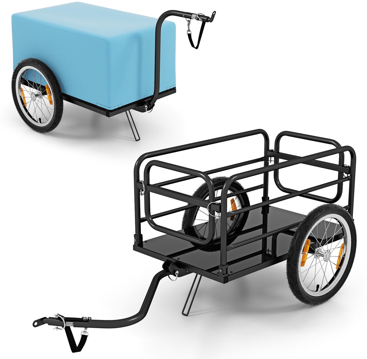 COSTWAY Fietsaanhanger, inklapbaar, met afdekking, koppeling en reflectoren, transportaanhanger, 60 kg, voor kamperen, winkelen, verhuizing