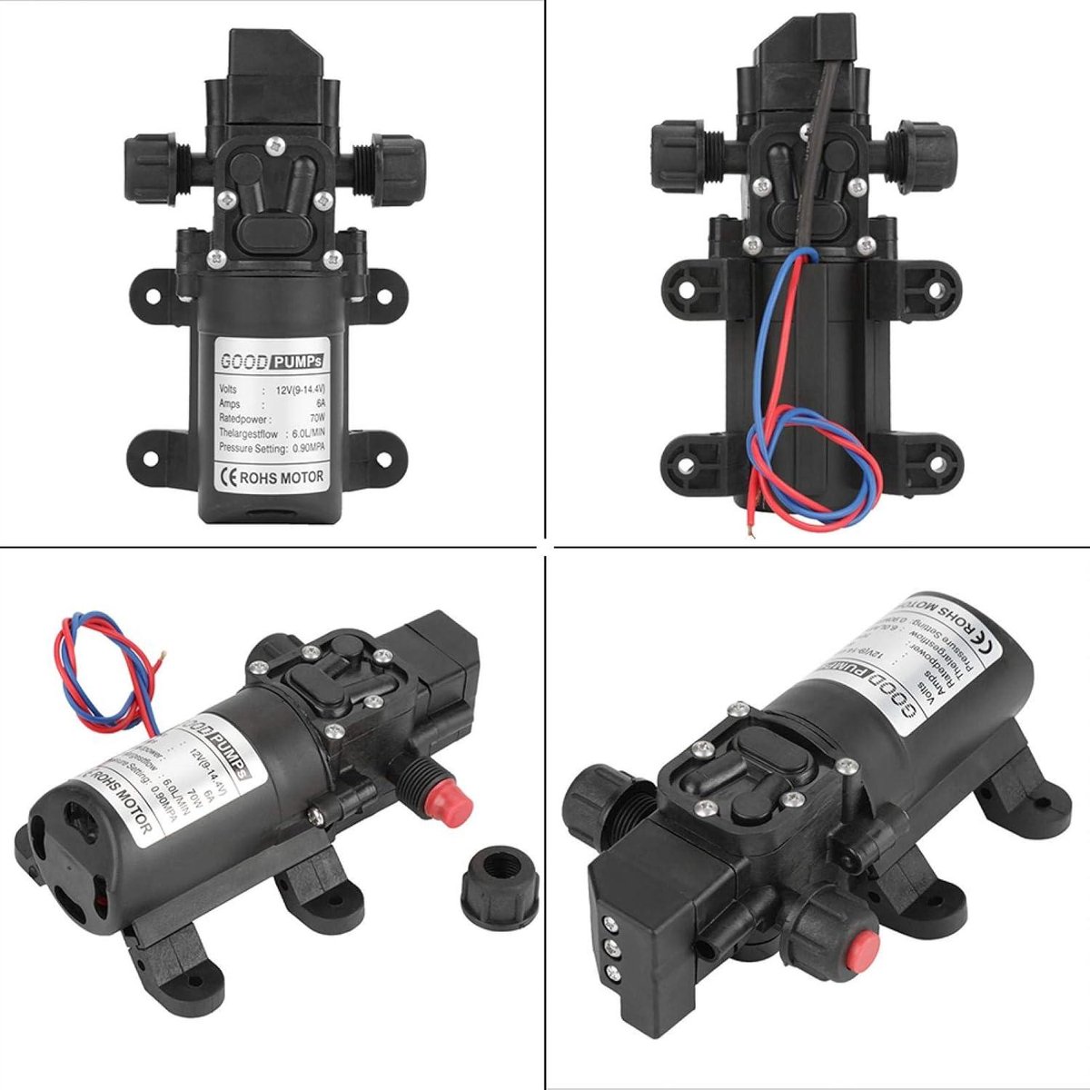 Allecto Plus - Zelfaanzuigende Waterpomp 12V 70W voor caravan en camper - 6L/min 0.9MPA - Elektrische sproeierpomp - Marine boot tuin - Hogedrukmembraan - Membranpomp thumbnail 3
