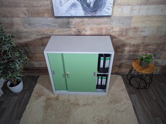 Archiefkast Boston MCW-F41, stalen kantoorkast, met afsluitbare schuifdeuren 90x90x45cm ~ grijs