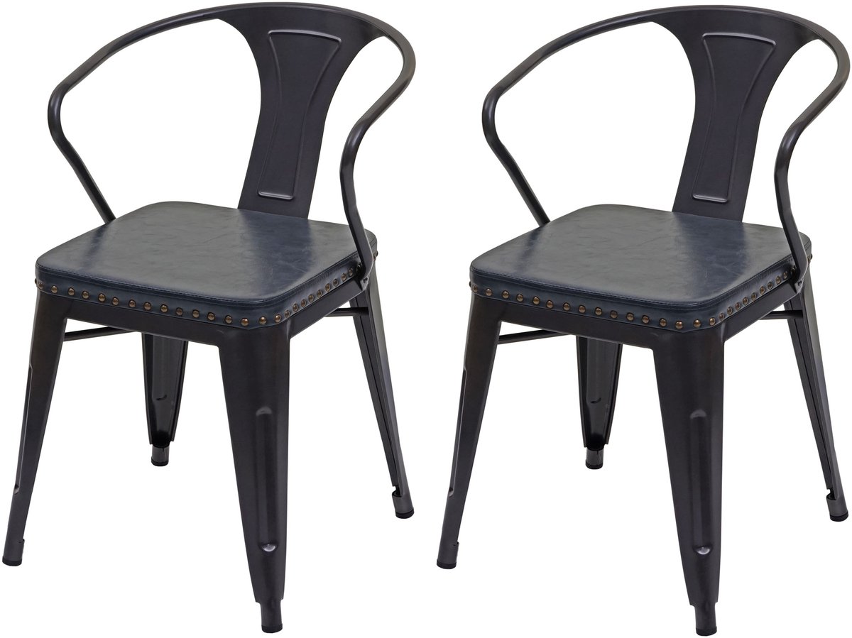 MCW Set van 2 eetkamerstoel MCW-H10d, stoel keukenstoel Chesterfield metaal imitatieleer industriële gastronomie ~ zwart-grijs