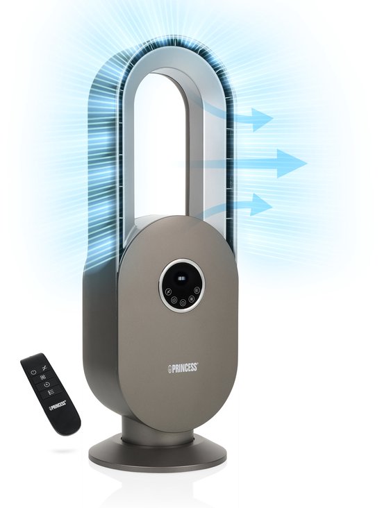 Ventilator zonder blad - Princess 351500 Bladeless Fan - Timerfunctie 15u - Oscillerend 55° - Indrukwekkend krachtig 45W - Stil - design - LED-Display - Afstandsbedieing