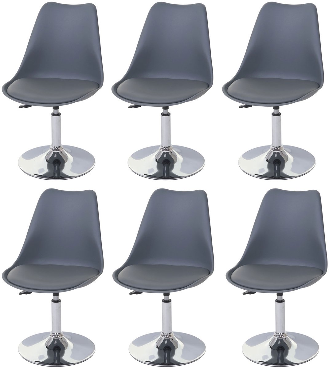 MCW Set van 6 eetkamerstoelen Malmö T501, stoel keuken, in hoogte verstelbaar draaibaar, kunstleer ~ donkergrijs, voet chroom