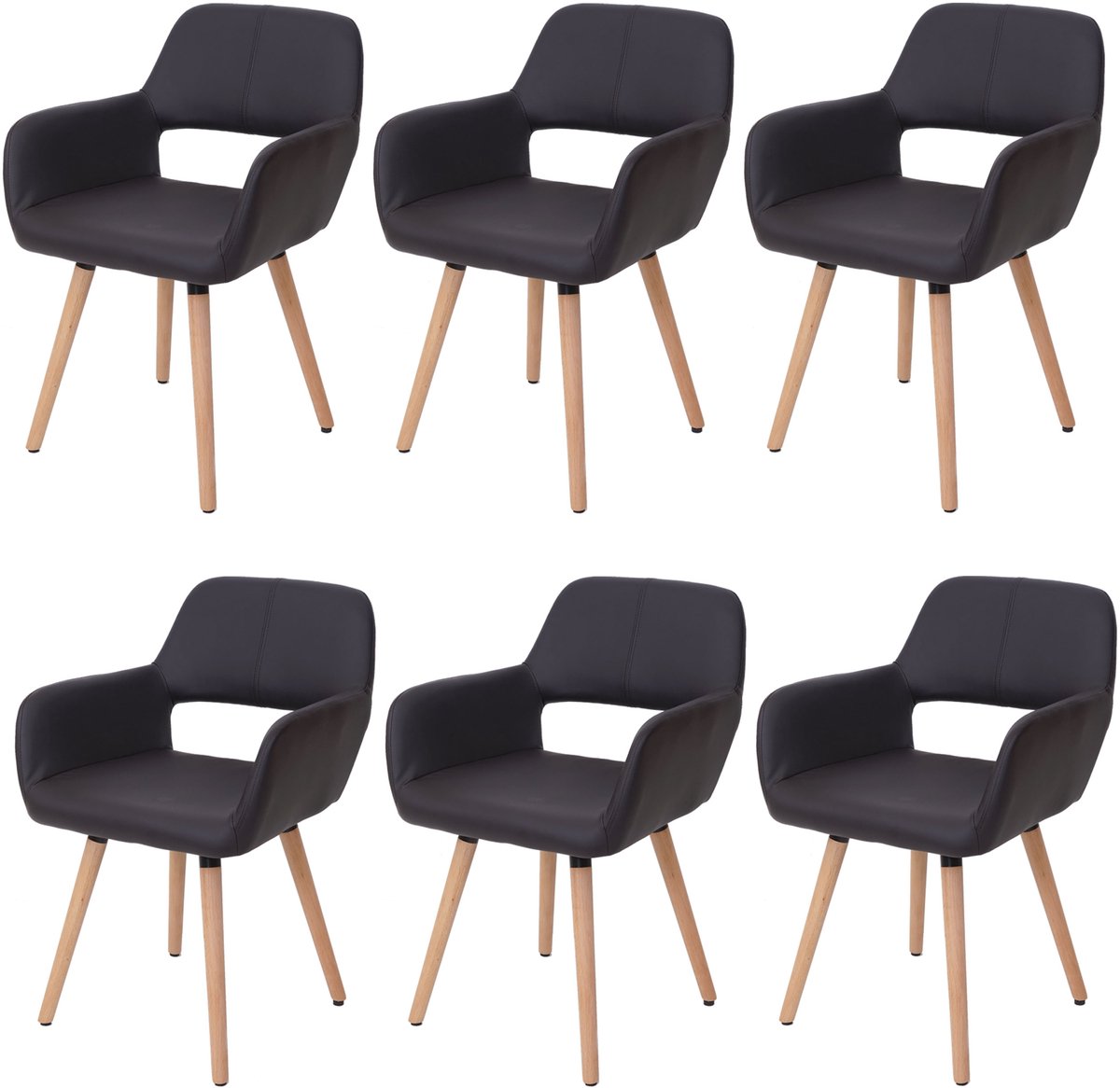 Set van 6 eetkamerstoelen MCW-A50 II, keukenstoel, retro jaren 50 design ~ kunstleer, bruin, lichtgekleurde poten