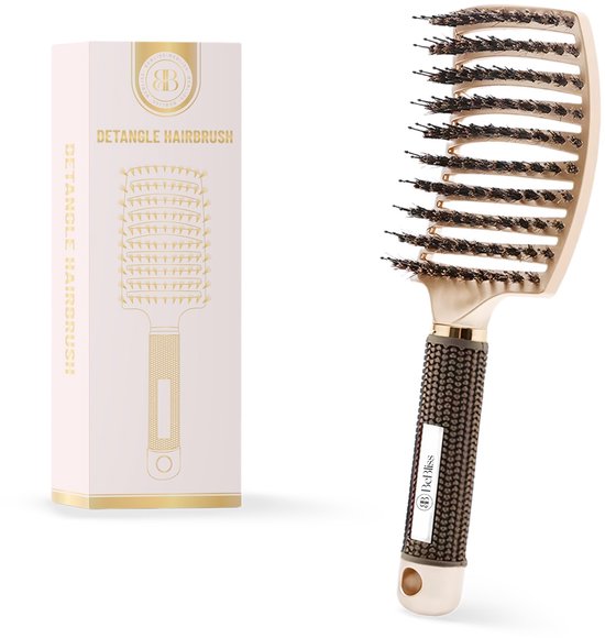 BeBliss Haarborstel - Anti Klit - Curved - Styling - Haar - Zwijnenhaar - Luchtdoorlatend - Ergonomisch - Goud