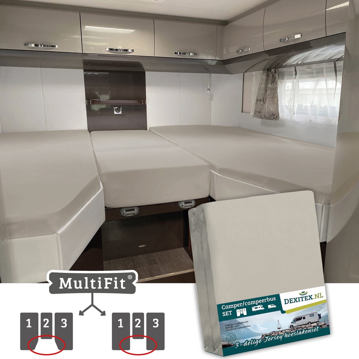 Dexitex Hoeslaken ZANDKLEUR 3 delige set / Camper /Lengtebedden / enkele bedden