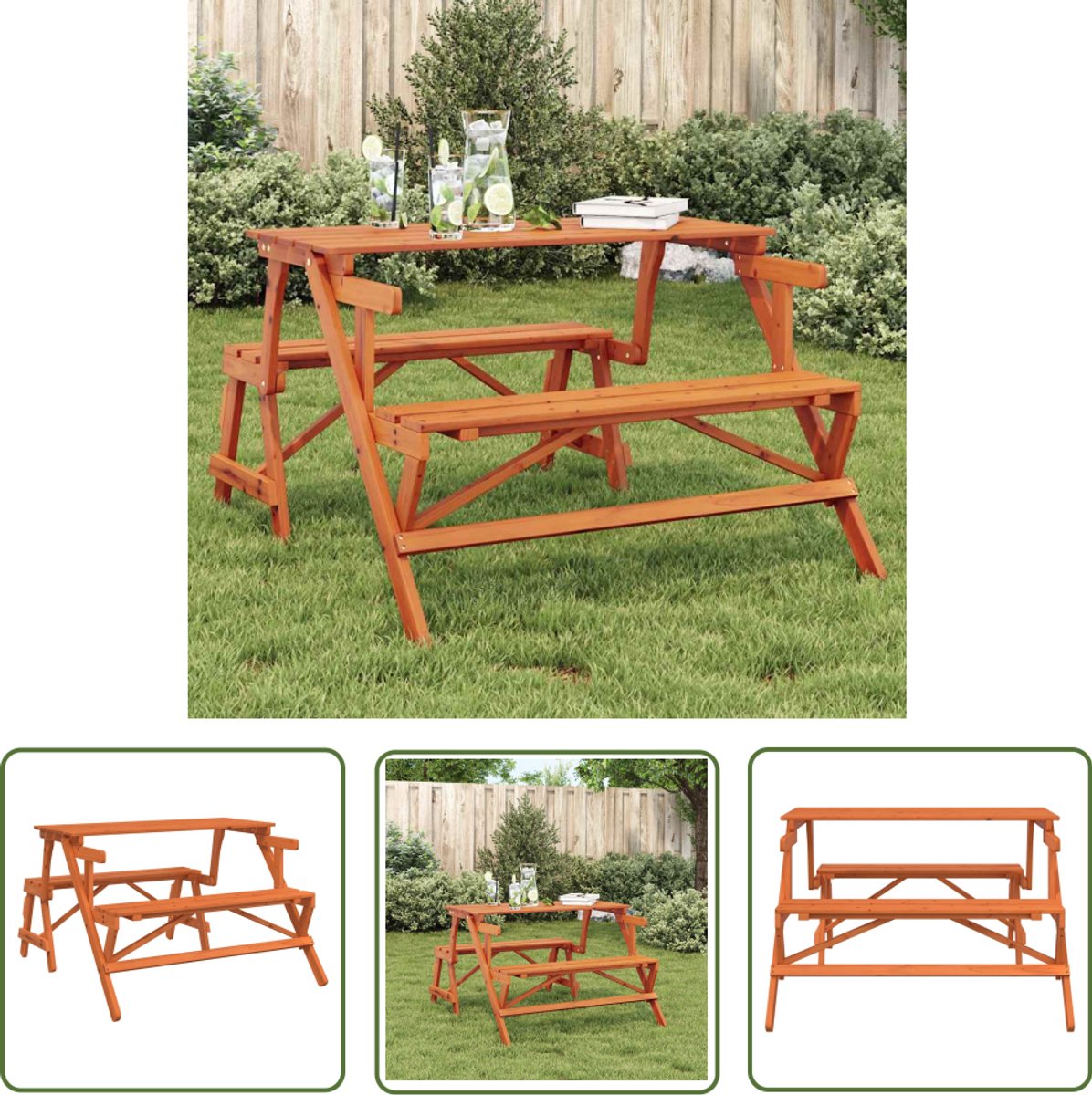 vidaXL Houten Tafel - Picknicktafel - Picknicktafel met banken 2-in-1 ombouwbaar massief vurenhout - Tuinbank - Terrasfurniture - Outdoor Furniture