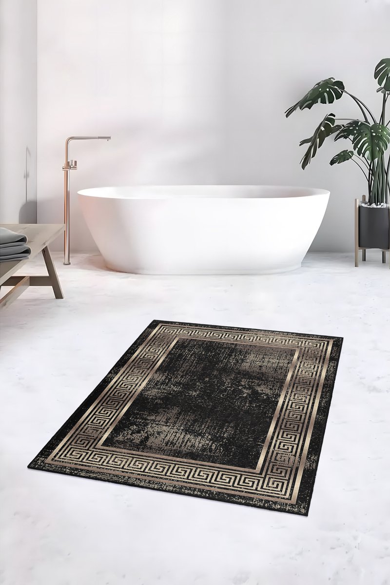De Groen Home Badmat 80x120 - NATURA COLLECTIE Gold & Zwart Marmer patroon - Fluweelzachte wc mat - Toiletmat - Wit marmer patroon - Douchemat