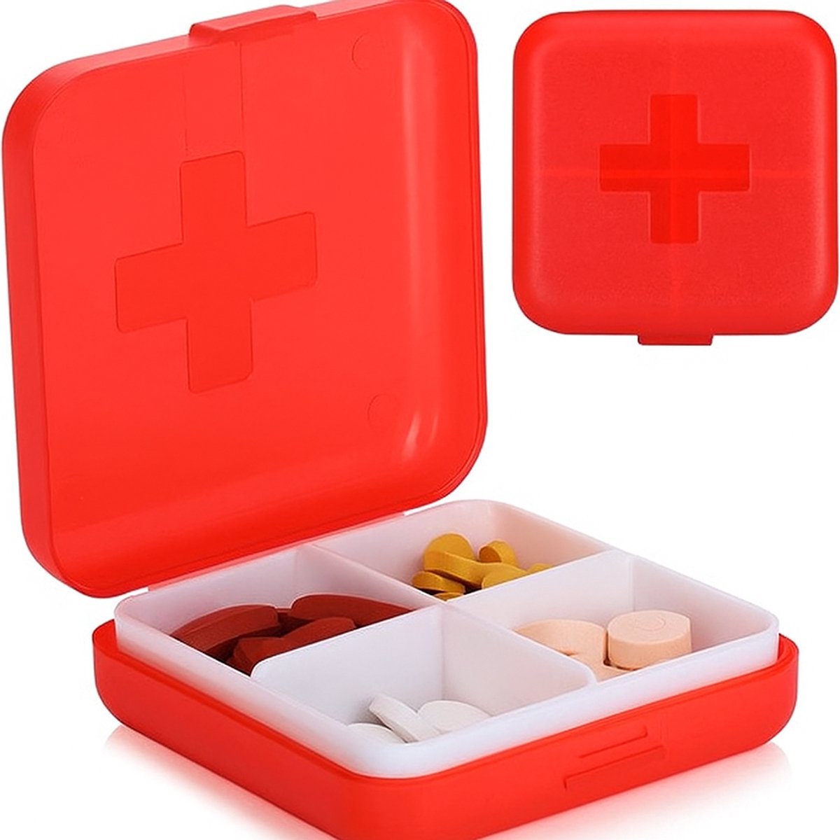 Medicijnendoosje I Pillendoosje I Pillendoos I 4 vakken I Verzegeld I Rood