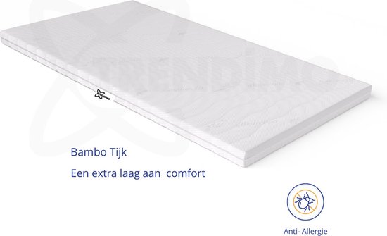 Witte topper met bamboe stof en anti-allergie icoon.