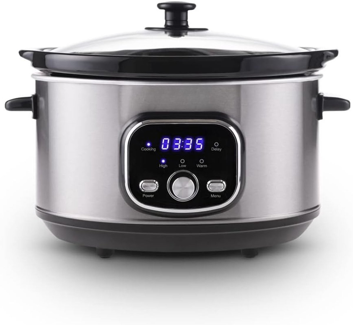 DHNS® Slowcooker met Timer - Keramische Binnenpan - Verschillende Temeperatuur Niveaus - Warmhoudfunctie - Zilver