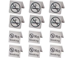 12Pcs 2 Stijlen Niet Roken Tafelbord Roestvrij Staal Metalen Waarschuwing Reservering Niet-Roken Bureau Logo Display Signs voor Hotel - Ziekenhuizen - Restaurant - Kantoor - Clubs - Kamer - Business