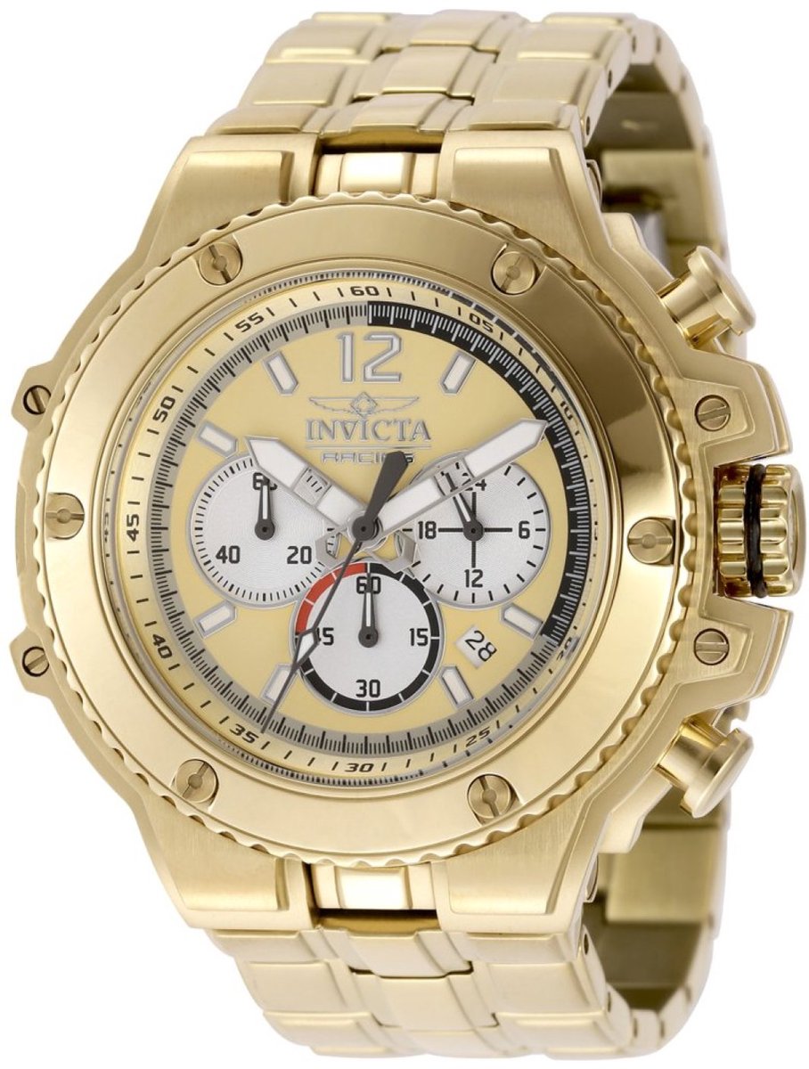 Invicta Racing 48317 Heren Horloge - Waterdicht - Analoog - Quartz Uurwerk - Roestvrij Staal met gouden Wijzerplaat - 56mm