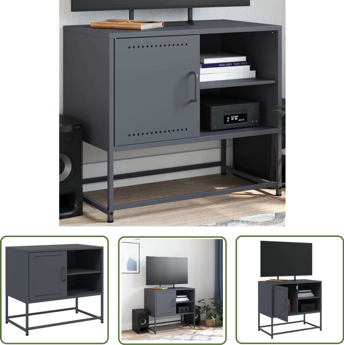 vidaXL Tv Kast - Tv-meubel - Tv-meubel 68x39x60,5 cm staal antracietkleurig - Salontafel - Zwart Metalen - Robuuste Tv Stand