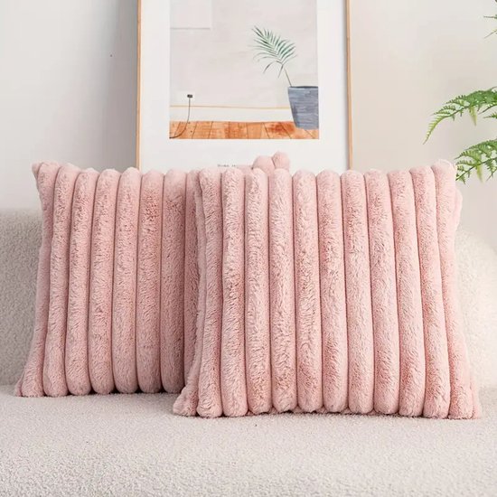 Set de 2 Coussins décoratifs 45x45 cm Rose | Tissu côtelé de Luxe double face | Coussins intérieurs inclus | Moelleux, doux, peluche, nounours | Ensemble de coussins décoratifs | Coussins pour canapé à l'intérieur, salon | Coussins Décoration