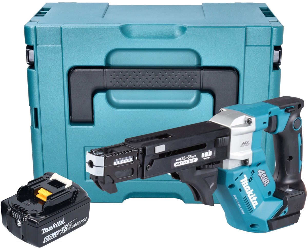 Makita DFR 552 G1J accu-magazijnschroevendraaier 18 V 25 - 55 mm borstelloos + 1x accu 6.0 Ah + Makpac - zonder lader