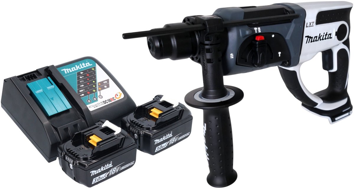 Makita DHR 202 RFW accuklopboormachine 18 V 20 mm 2.0 J wit + 2x accu 3.0 Ah + lader