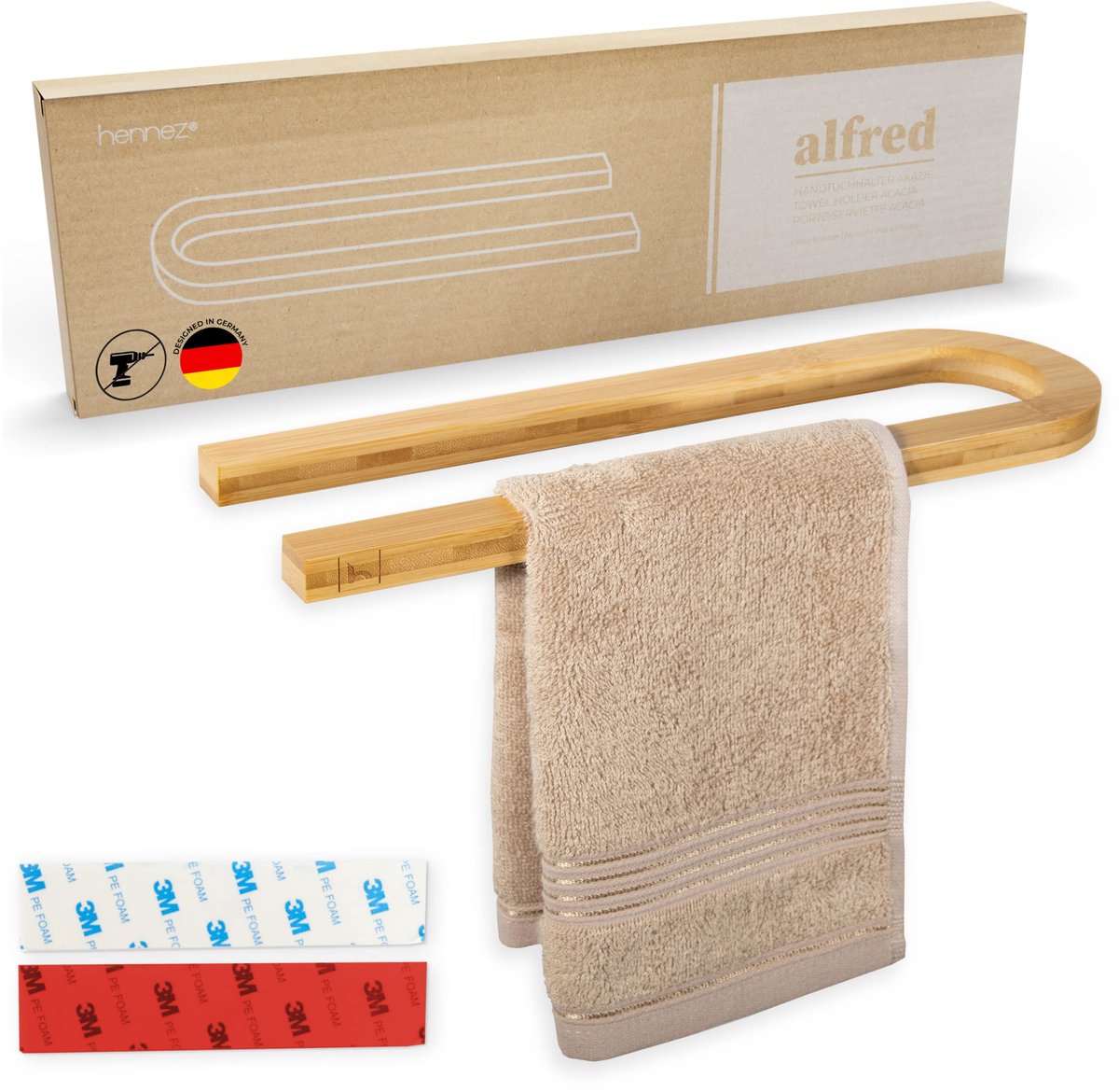 Hennez® Handdoekhouder zonder boren - Handdoekhouder wand - Toiletrolhouder hout - Handdoekhouder badkamer handdoekhouder deur - Handdoekladder handdoekplank - Handdoekhouder bamboe - Handdoekhouders
