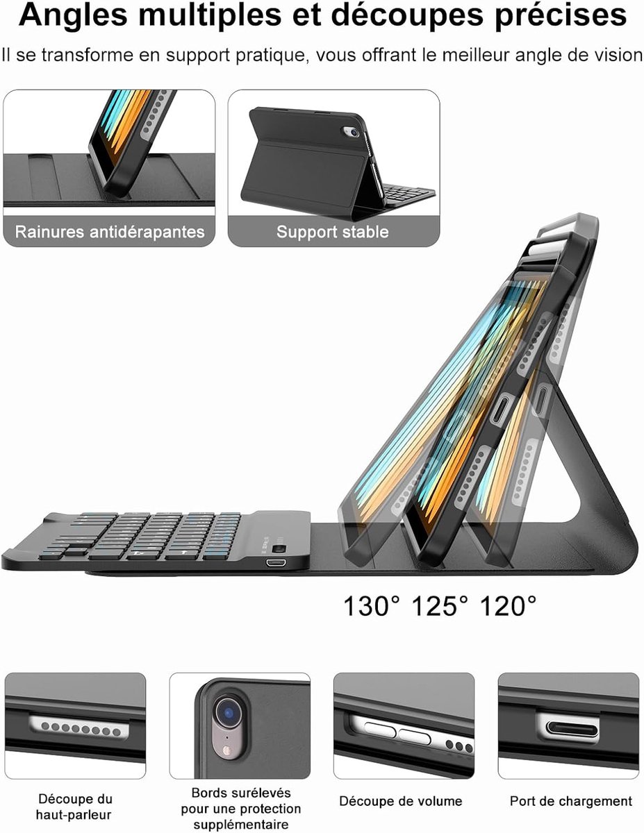 GreenLaw Toetsenbordhoes voor iPad mini 7 A17 Pro (2024) & Mini 6 (2021) 8,3 inch, 360° draaibare hoes voor iPad mini 7e/6e generatie, touchpad- toetsenbord met 7 kleuren achtergrondverlichting, Type-C