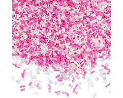 110G 8 Sets Valentijnsdag Sprinkles - Polymer Clay Slices Bulk - Roze Parels Hart Faux Candy Suiker Decoratie Craft Sprinkle voor Nail Art Cake Telefoonhoes Vaderdag Moederdag
