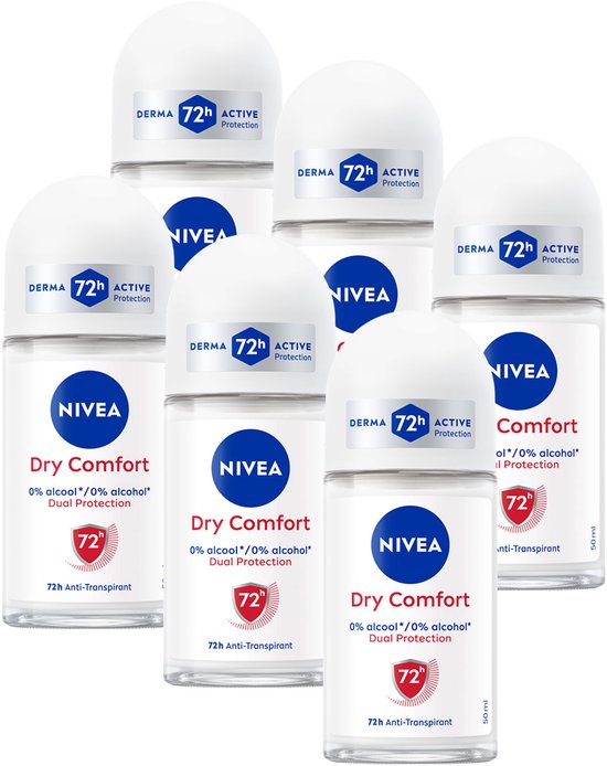 Zes NIVEA Dry Comfort 72h anti-transpirant roll-on deodorants, 50 ml.
