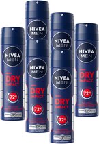 NIVEA MEN Dry Impact Anti-Transpirant Spray - 72 uur bescherming - Met mineralen en DryPlus - Alcoholvrij en antibacterieel - 6 x 150 ml - Voordeelverpakking