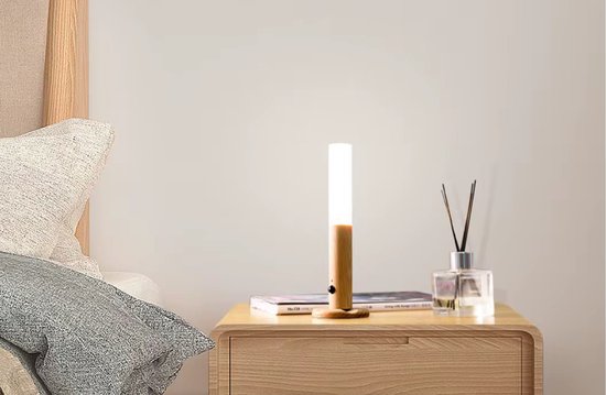 Oplaadbare Sensorlamp - LED Nachtlamp - Houtlook - Bewegingssensor - Warm Wit Licht - Wand & Staand - USB - White Ash van JOYQLER — afbeelding 5