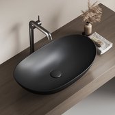 EMKE Vasque à Poser Ovale - Céramique - Zwart Mat - 61,5x36x15 cm - Lavabo de Salle de Bain
