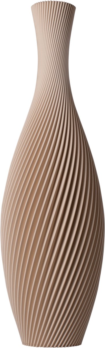 Slimprint Vaas FLORA, Beige, D18,4 x H60 cm, Hoge Spiraal Vaas met Elegant Gestreept Design voor Pampas Pluimen, Gemaakt van Gerecycled Biokunststof van Fruitverpakkingen