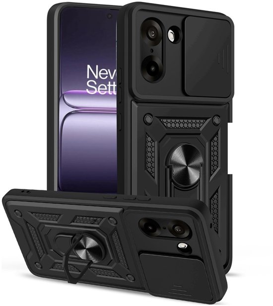 Coque Coverup - Compatible avec OnePlus Nord CE5 - Coque arrière Coverup Armor Ring avec Shield et protection pour appareil photo - Zwart