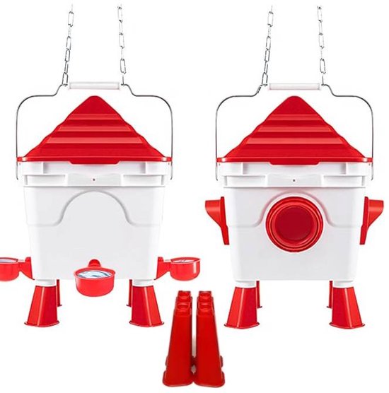 UniEgg® Smart Feeder 8,5 KG en drinker 8,5 Liter – 4x Feeders en 4x cup drinkers | Slimme en hygiënische voeroplossing | Drinksysteem voor kippen en ander pluimvee