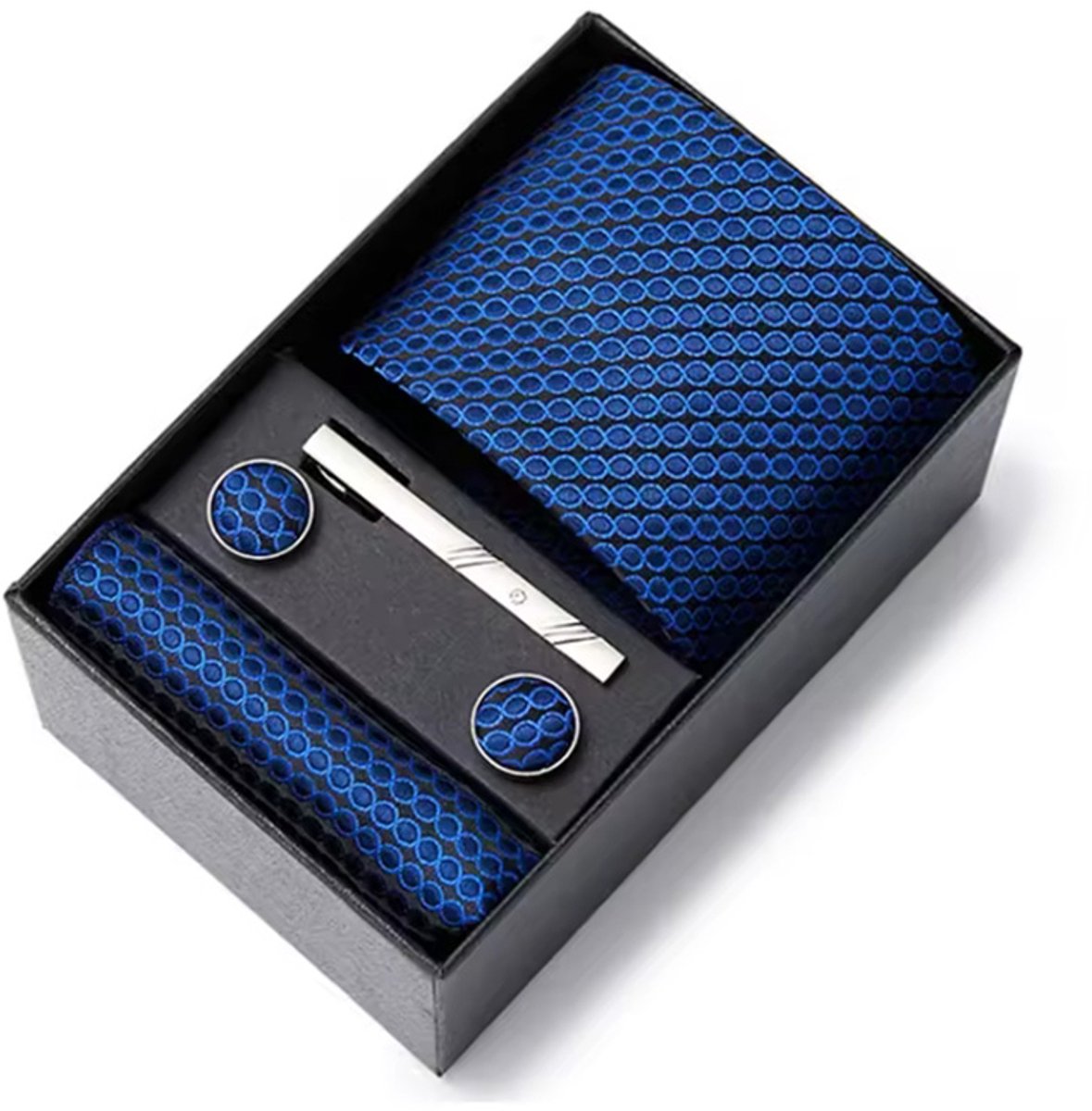 Actie4you® - Luxe Stropdas - Stropdas Set met Manchetknopen en Pochet en Dasspeld – Met Geschenkdoos – 4 Delig – Stropdas Set – Blauw Stip