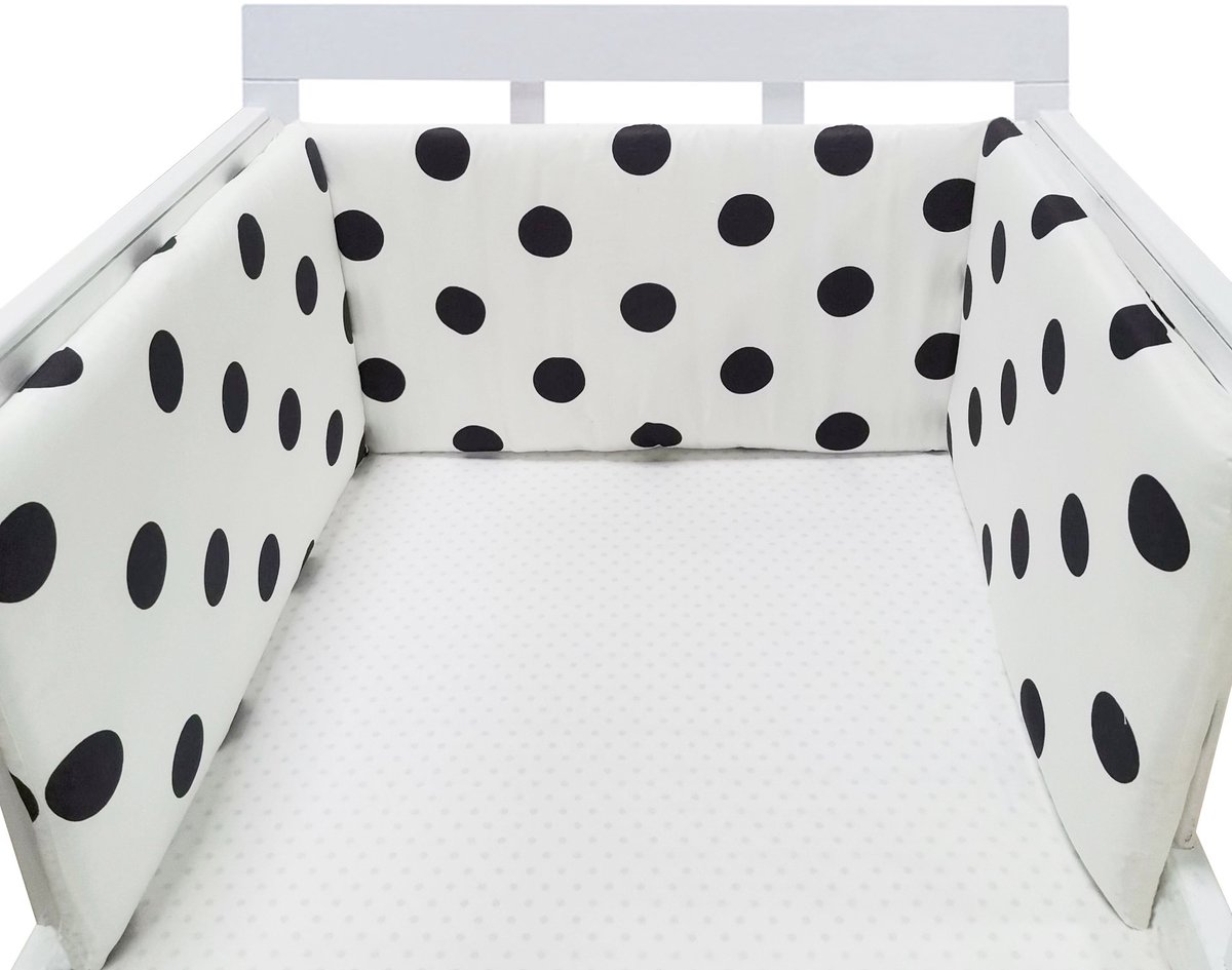Il Bambini - Bedomrander 180x30cm - Baby Bedbumper Ledikant - Katoen - Wit met zwarte stippen