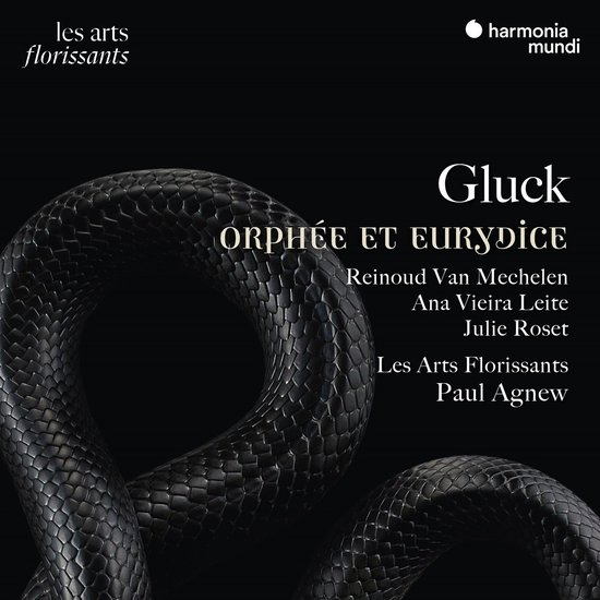 Boekje met Gluck's "Orphée Et Eurydice" op zwart met een gedetailleerde, gespiraliseerde slang.