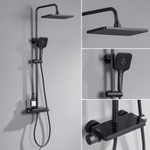 Lonheo max Regendouche met Thermostaatkraan - Douchesysteem set Zwart - Hoofddouche en Handdouche - Douchekop met 150cm slang - 360° Draaibaar - Zwart